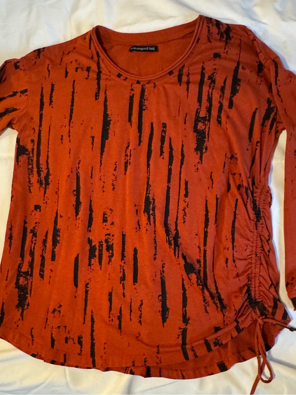 Snapdragon and Twig, Rust Printed Long-Sleeve Side-Ruched Top